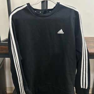 Adidas Men's Black Crewneck Sweater with White Stripes